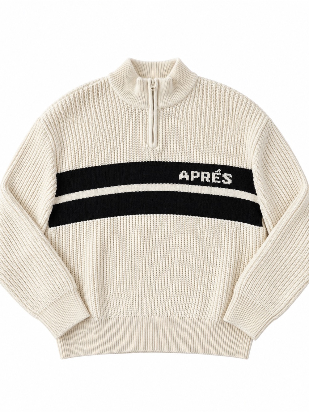 Noisy may Cream Half-Zip Cotton Blend Sweater with Black Stripe